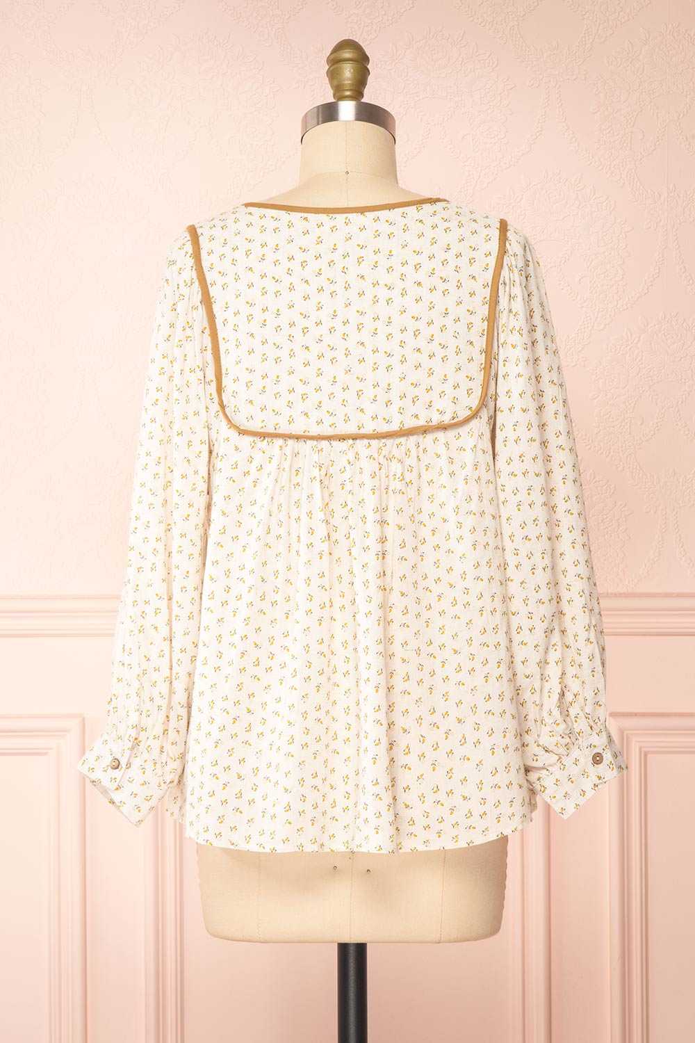 Dafina Beige Long Sleeve Floral Peasant Blouse | Boutique 1861 back view