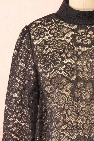 Dahana Black Floral Lace Blouse | Boutique 1861 front close-up