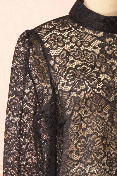 Dahana Black Floral Lace Blouse | Boutique 1861 side close-up