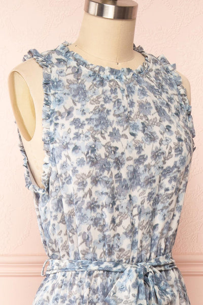 Danielsness Floral Midi Dress w/ Ruffles | Boutique 1861side close up