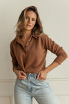 Erinn Rust Long Sleeve Soft Knit Top | La petite garçonne model