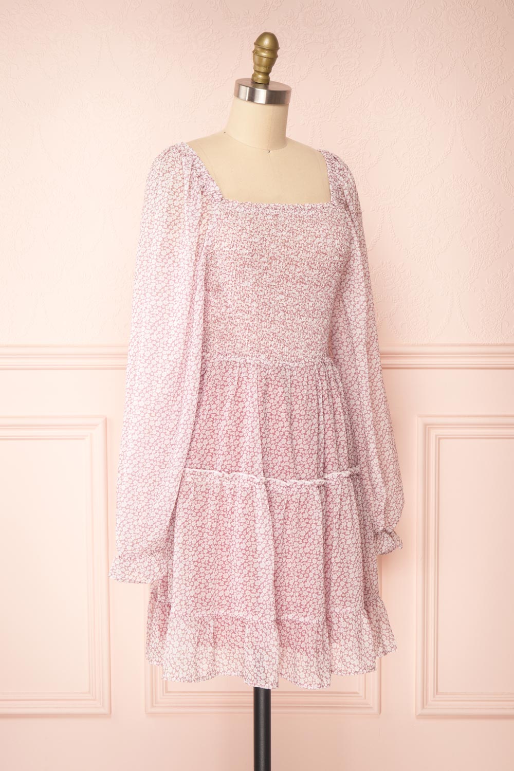 Daisa Mauve Midi Floral Dress w/ Long Sleeves | Boutique 1861 side view