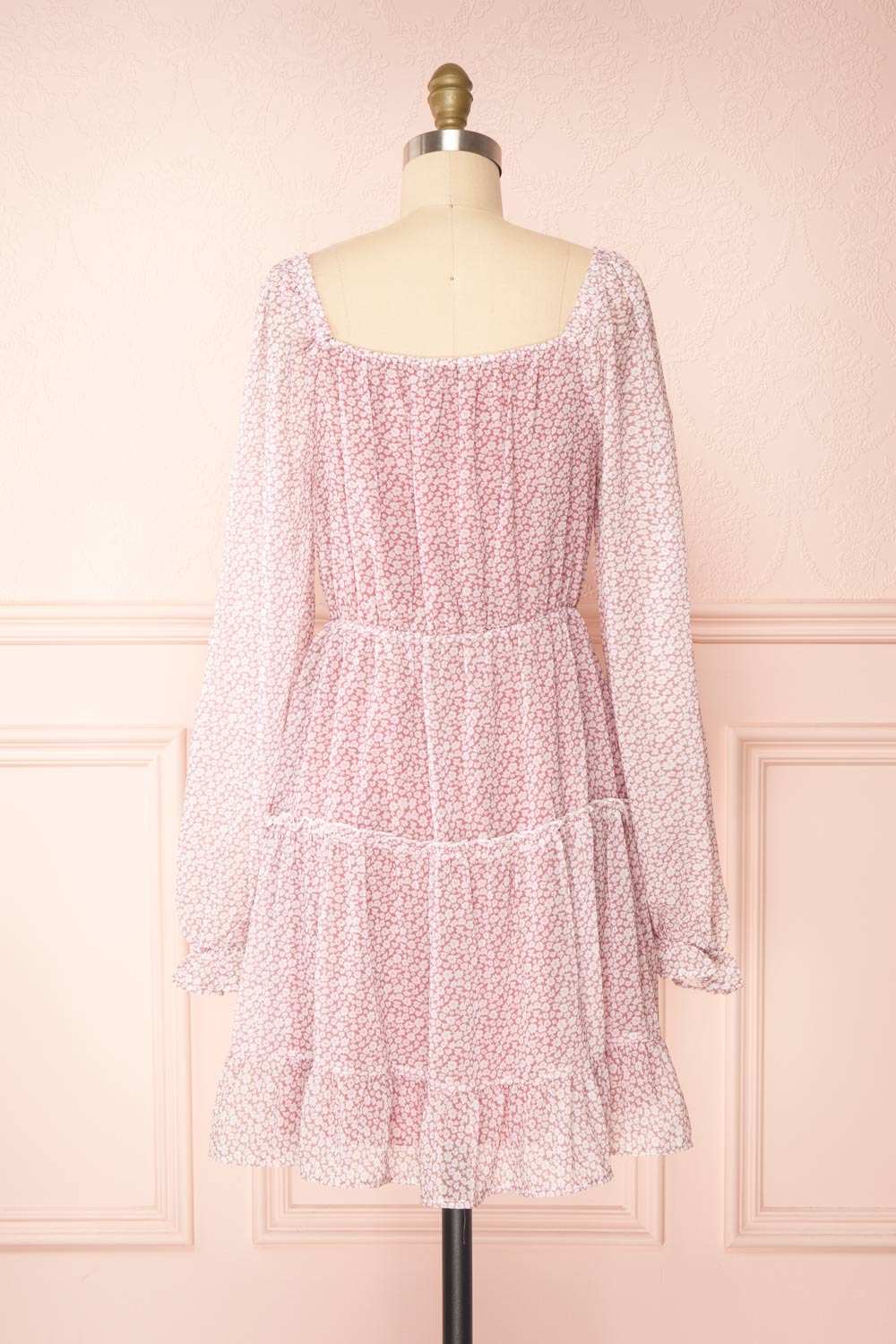 Daisa Mauve Midi Floral Dress w/ Long Sleeves | Boutique 1861 back view