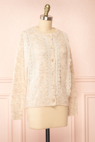 Dakota Button-Up Knit Cardigan w/ Lace Detail | Boutique 1861  side view