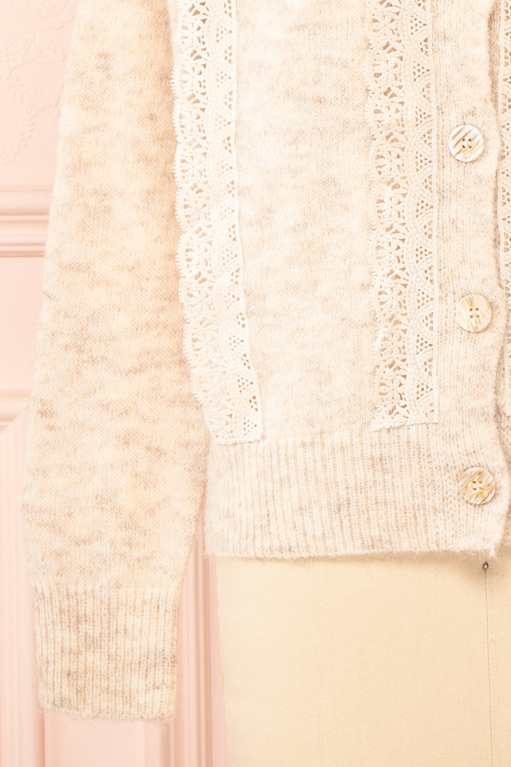 Dakota Button-Up Knit Cardigan w/ Lace Detail | Boutique 1861 sleeve