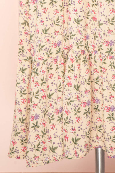 Dalida Beige Round Neck Floral Midi Dress w/ Ruffles | Boutique 1861 bottom