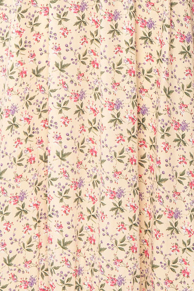 Dalida Beige Round Neck Floral Midi Dress w/ Ruffles | Boutique 1861 fabric