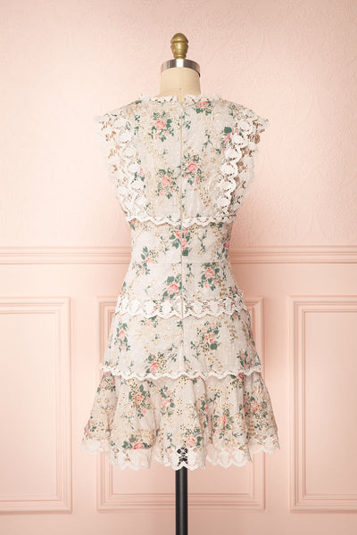 Daneel White Floral Sleeveless Layered Dress | Boutique 1861 back view