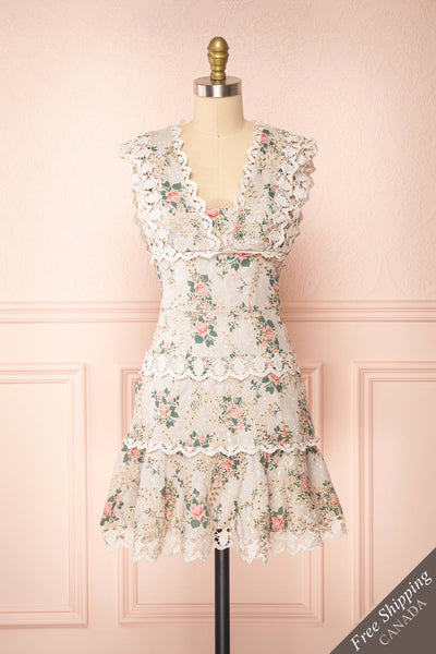 Daneel White Floral Sleeveless Layered Dress | Boutique 1861 front view