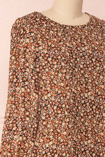 Danette Floral Pattern Long Sleeved Shift Dress | Boutique 1861 side close-up