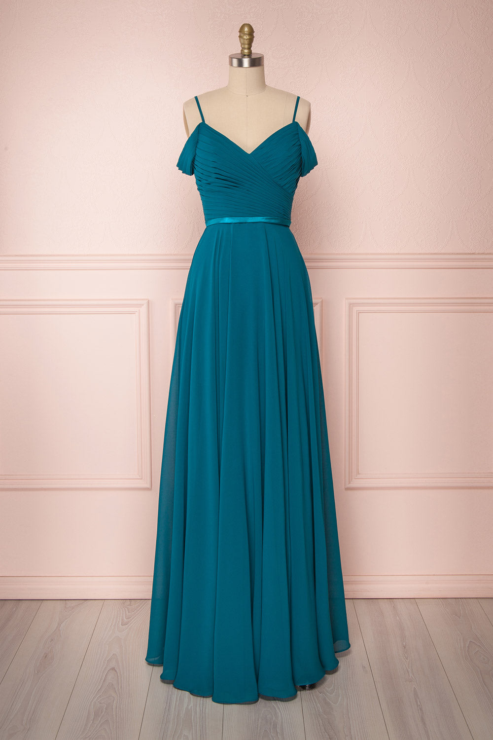 Dania Emerald Green Chiffon Off-Shoulder A-Line Gown | Boudoir 1861