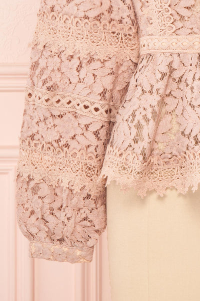 Danicha Dusty Pink Long Sleeved Lace Blouse | Boutique 1861 bottom close-up