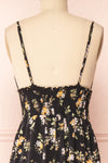 Danielle Black Floral Button-up Midi Dress | Boutique 1861 back close-up