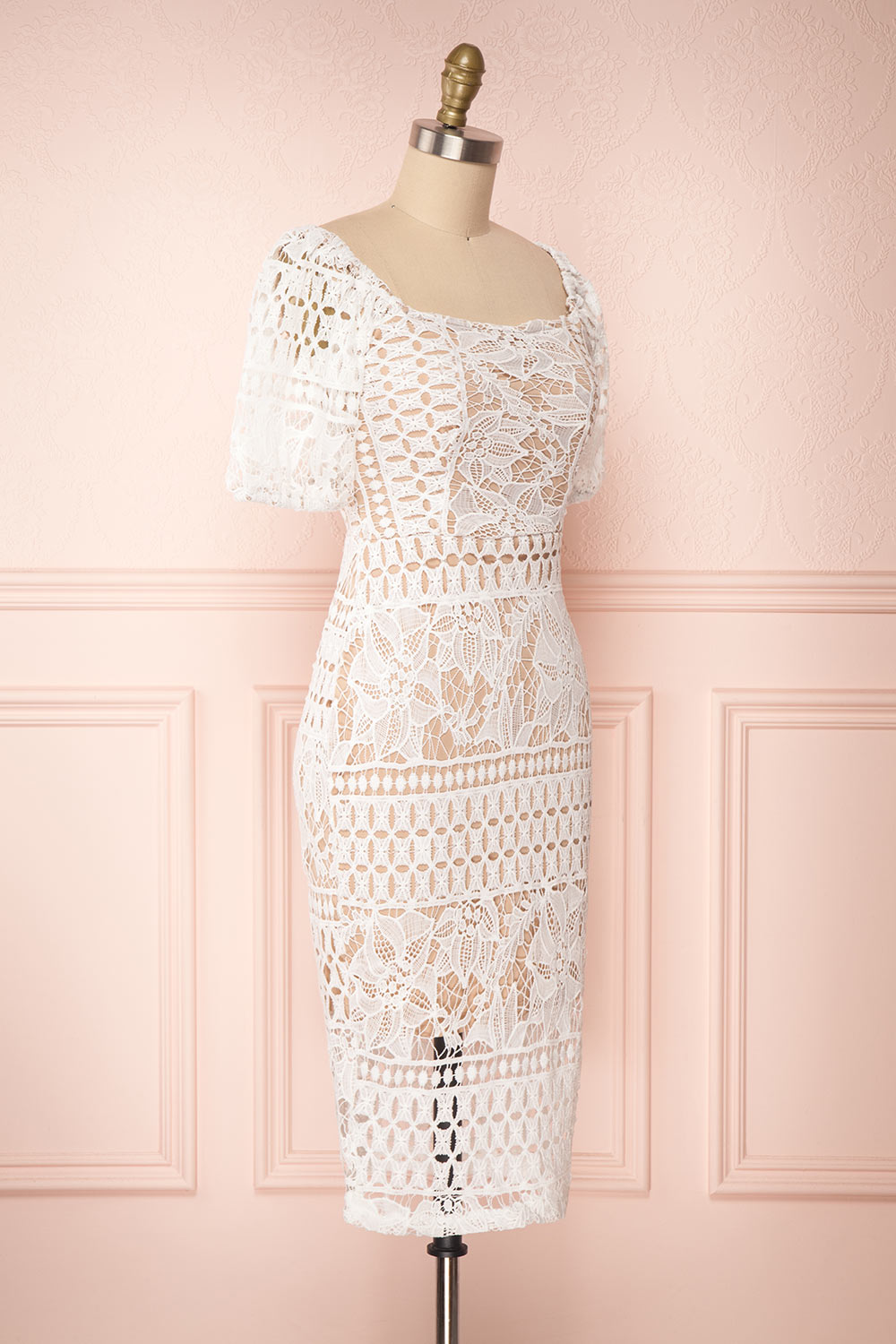 Daphnee Ivoire White Lace Fitted Cocktail Dress side view | Boutique 1861 side view 