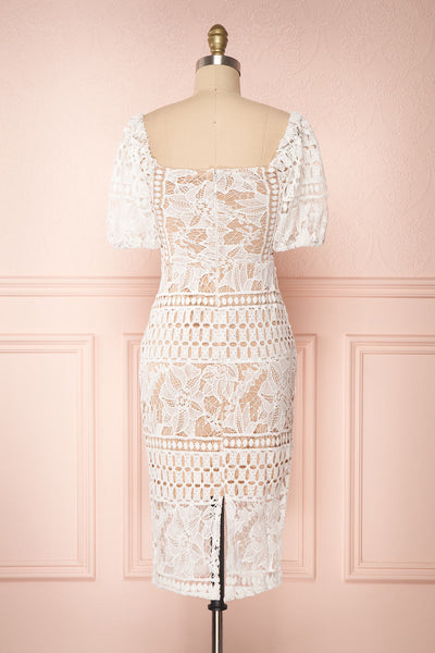 Daphnee Ivoire White Lace Fitted Cocktail Dress back view | Boutique 1861 back view