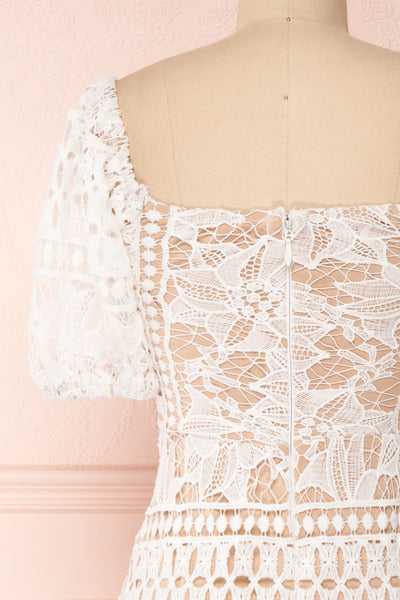 Daphnee Ivoire White Lace Fitted Cocktail Dress back close-up | Boutique 1861 back close-up