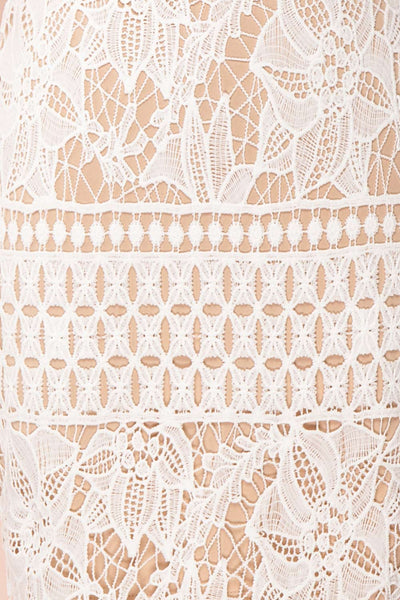 Daphnee Ivoire White Lace Fitted Cocktail Dress fabric detail | Boutique 1861 fabric detail