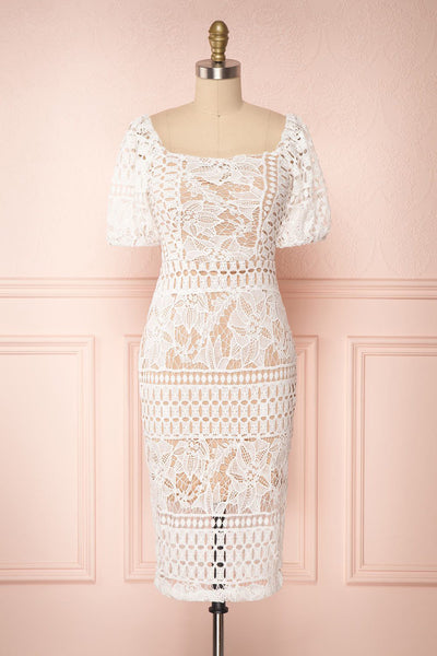 Daphnee Ivoire White Lace Fitted Cocktail Dress | Boutique 1861