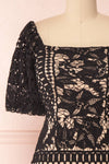 Daphnee Noir Black Lace Fitted Cocktail Dress | Boutique 1861 front close-up