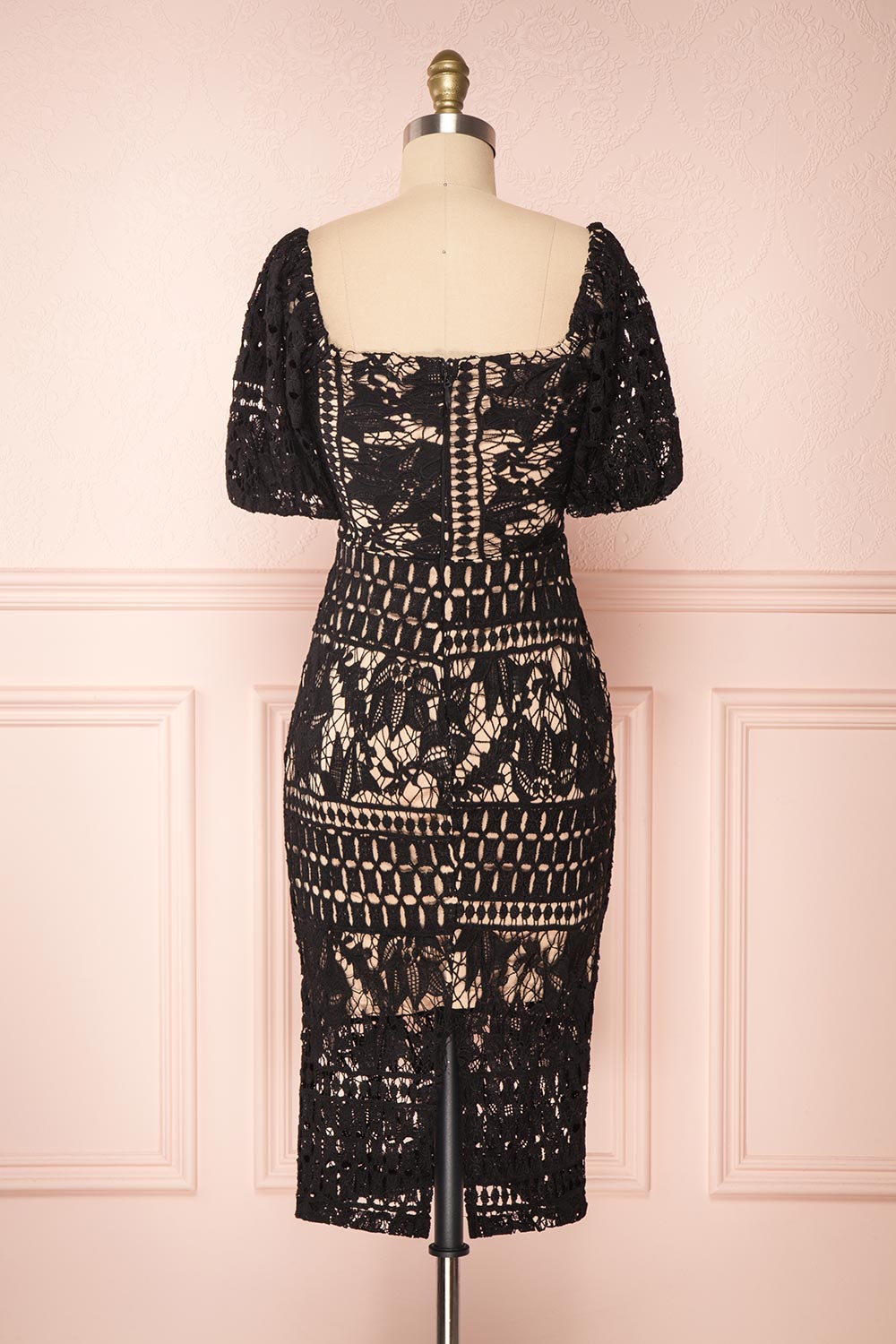 Daphnee Noir Black Lace Fitted Cocktail Dress | Boutique 1861 back view 