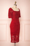 Daphnee Rouge Red Lace Fitted Cocktail Dress | Boutique 1861 side view