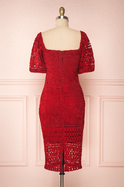 Daphnee Rouge Red Lace Fitted Cocktail Dress | Boutique 1861 back view