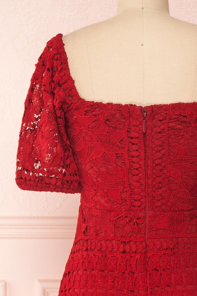 Daphnee Rouge Red Lace Fitted Cocktail Dress | Boutique 1861 back close-up