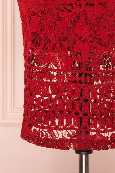 Daphnee Rouge Red Lace Fitted Cocktail Dress | Boutique 1861 bottom close-up