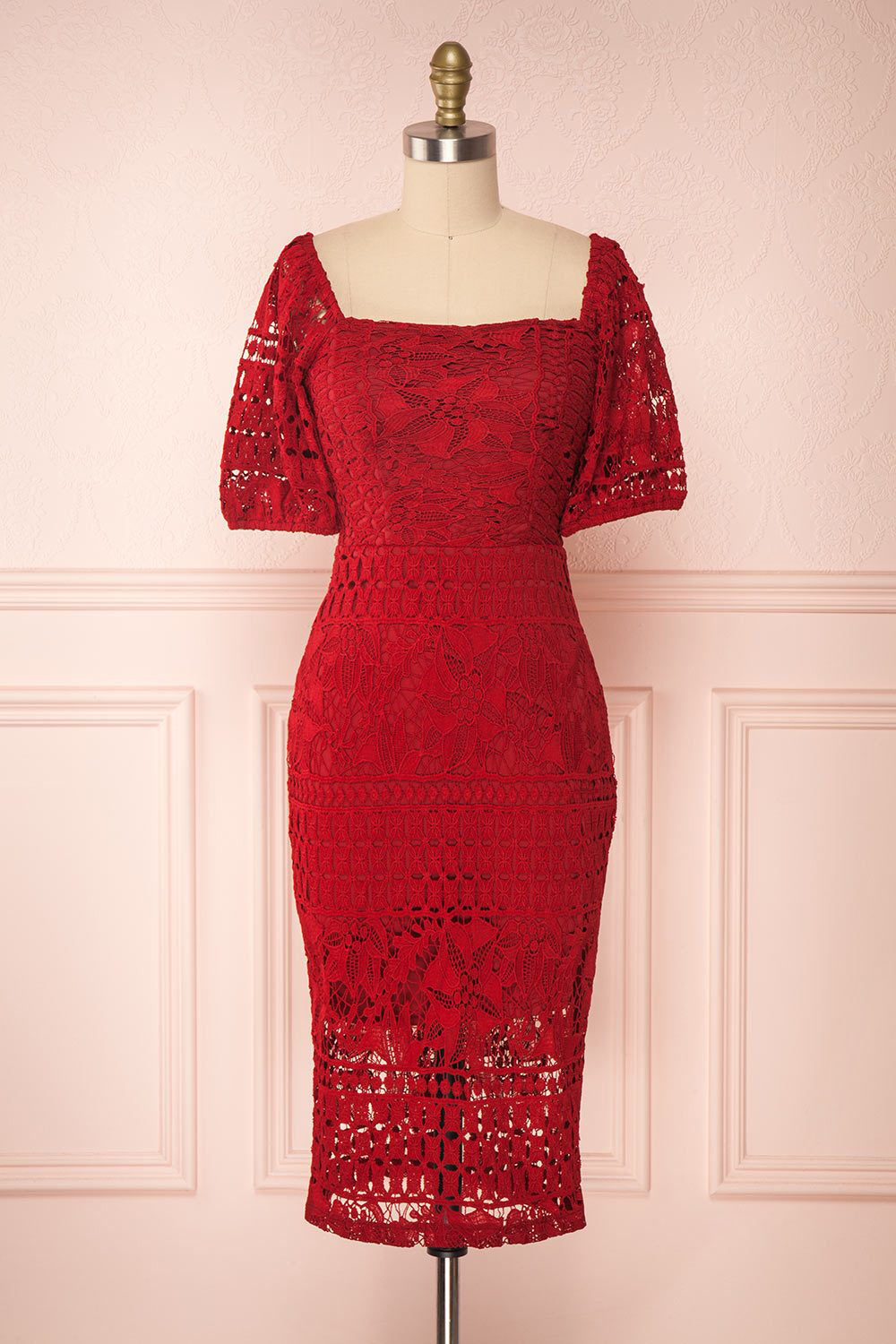 Daphnee Rouge Red Lace Fitted Cocktail Dress | Boutique 1861
