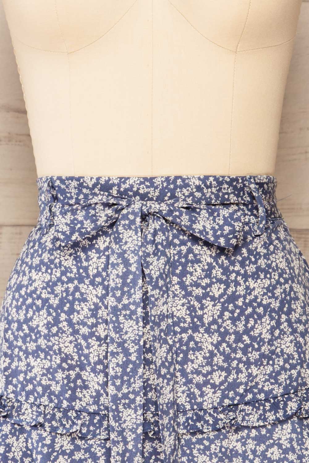 Dappel Blue Floral Skort w/ Ruffles & Fabric Belt | La petite garçonne front close-up