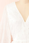 Darlene Short White A-Line Dress w/ Pearls | Boutique 1861 front close-up