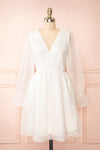 Darlene Short White A-Line Dress w/ Pearls | Boutique 1861 front view