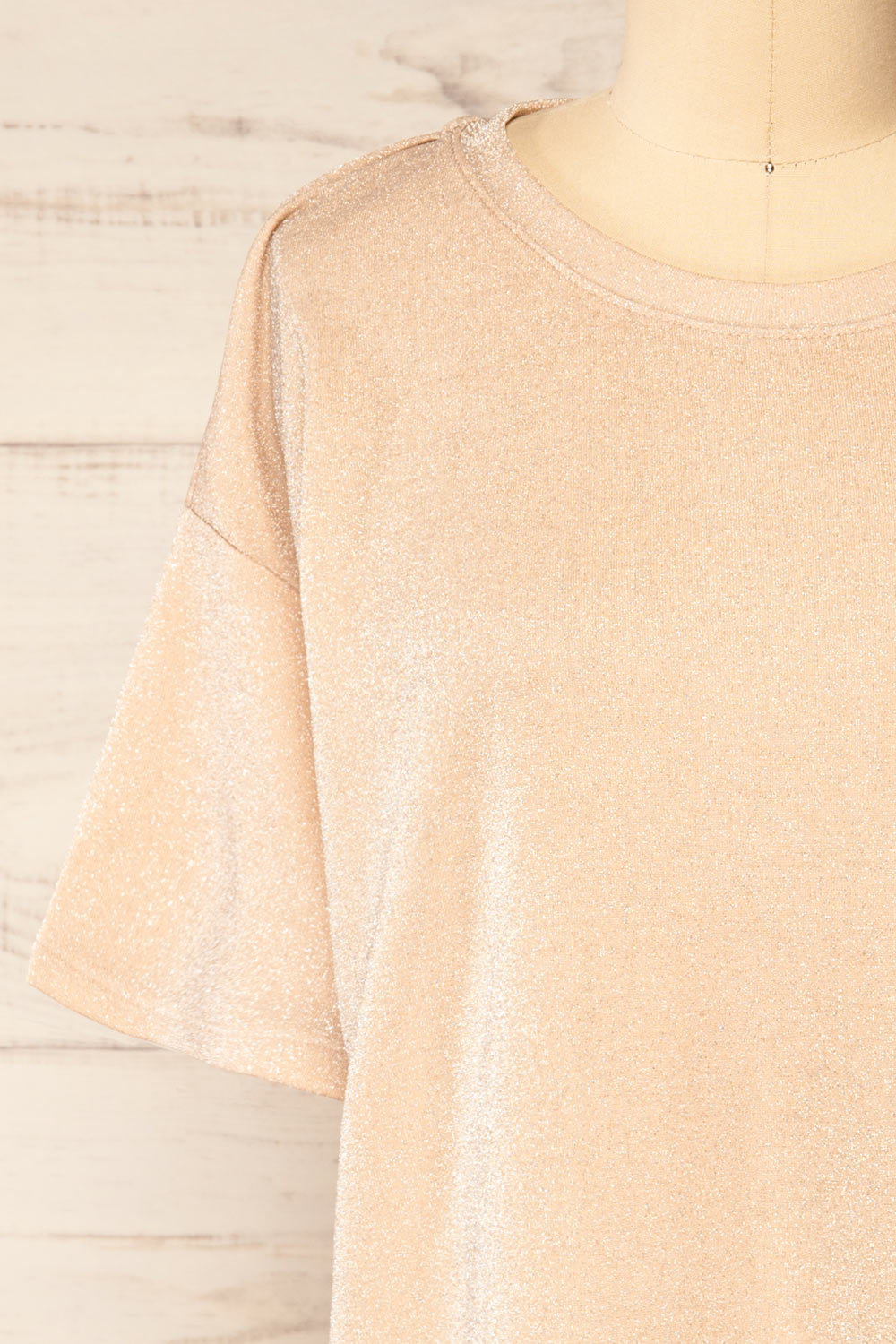 Dattilo Blush Shimmery T-Shirt Dress | La petite garçonne front close-up