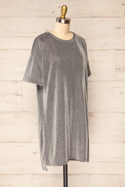 Dattilo Grey Shimmery T-Shirt Dress | La petite garçonne side view