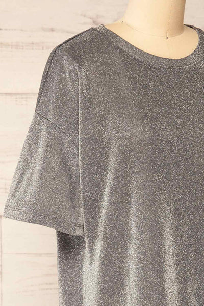 Dattilo Grey Shimmery T-Shirt Dress | La petite garçonne side close-up