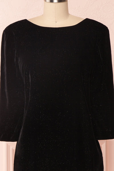 Davorka Black Shimmering Velvet Cocktail Dress | FRONT CLOSE UP | Boutique 1861