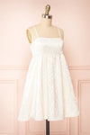 Daya White Satin Embroidered Babydoll Dress | Boutique 1861  side view