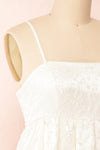 Daya White Satin Embroidered Babydoll Dress | Boutique 1861  side close-up