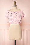 Dazaifu Pink Printed Off-Shoulder Crop Top | La Petite Garçonne 1