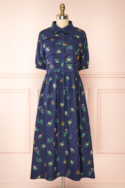 Dazime Floral Maxi Dress w/ Shirt Collar | Boutique 1861 front view