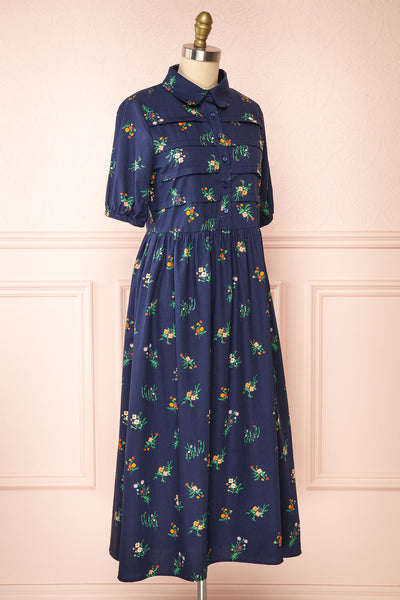 Dazime Floral Maxi Dress w/ Shirt Collar | Boutique 1861 side view