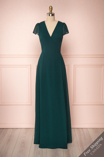 Debbie Émeraude Emerald Minimal Maxi Wrap Dress | Boudoir 1861 front view