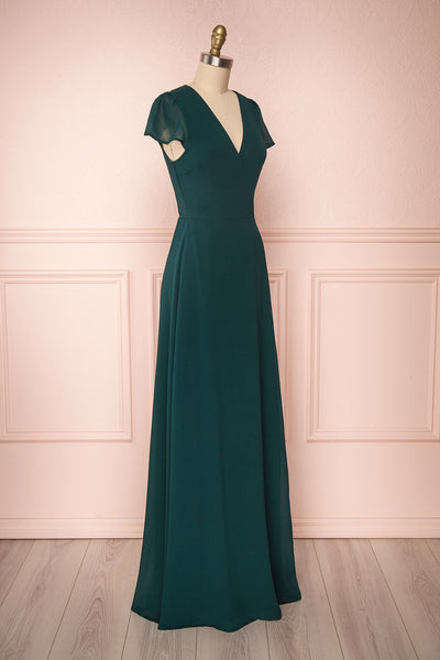 Debbie Émeraude Emerald Minimal Maxi Wrap Dress | Boudoir 1861 side view