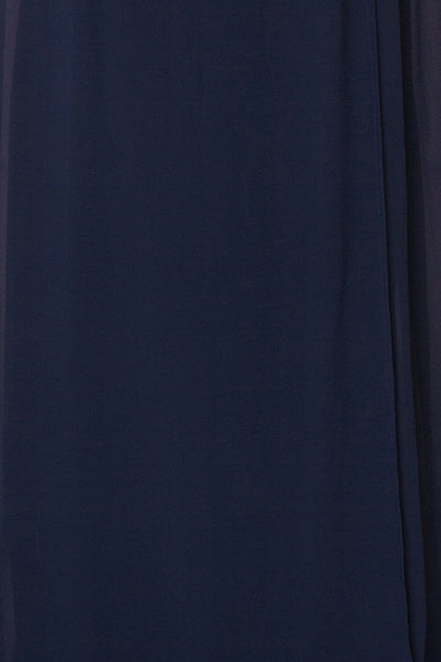 Debbie Marine Navy Minimalast Maxi Wrap Dress | Boudoir 1861 fabric close-up
