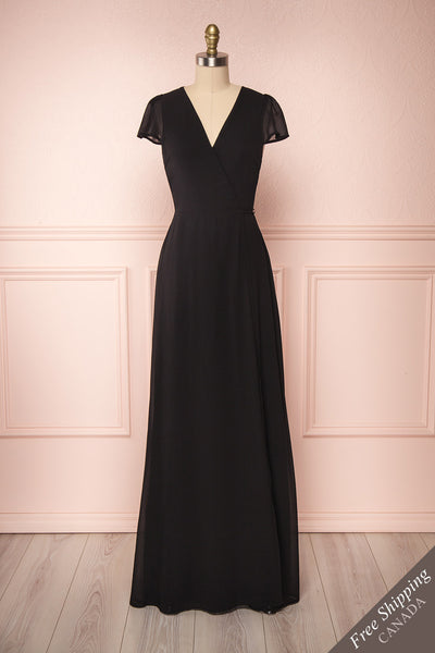 Debbie Noire Black Minimalist Maxi Wrap Dress | Boudoir 1861 front view