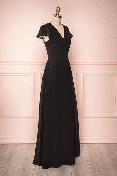 Debbie Noire Black Minimalist Maxi Wrap Dress | Boudoir 1861 side view