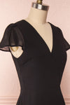 Debbie Noire Black Minimalist Maxi Wrap Dress | Boudoir 1861 side close-up