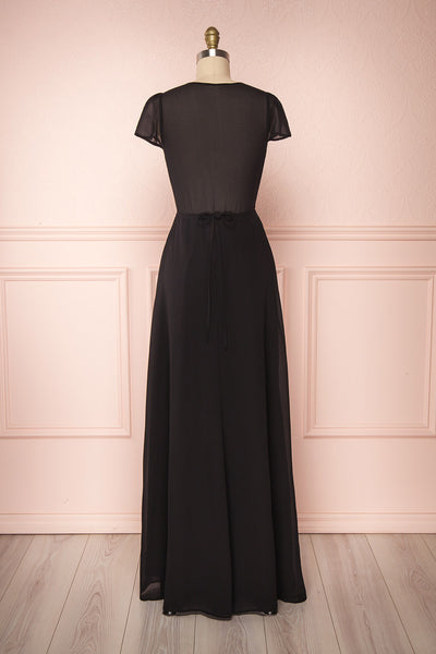 Debbie Noire Black Minimalist Maxi Wrap Dress | Boudoir 1861 back view