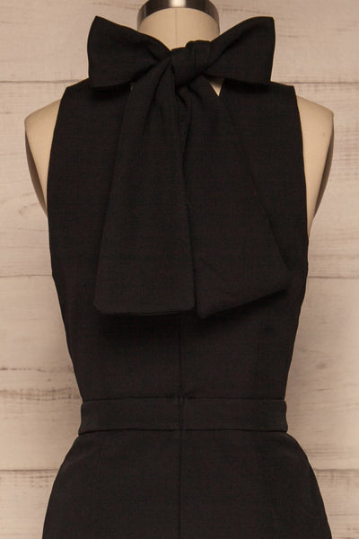Delft Noir Black Jumpsuit w/ Stand Collar back close up | La Petite Garçonne