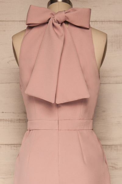 Delft Rose Pink Jumpsuit w/ Stand Collar back close up | La Petite Garçonne